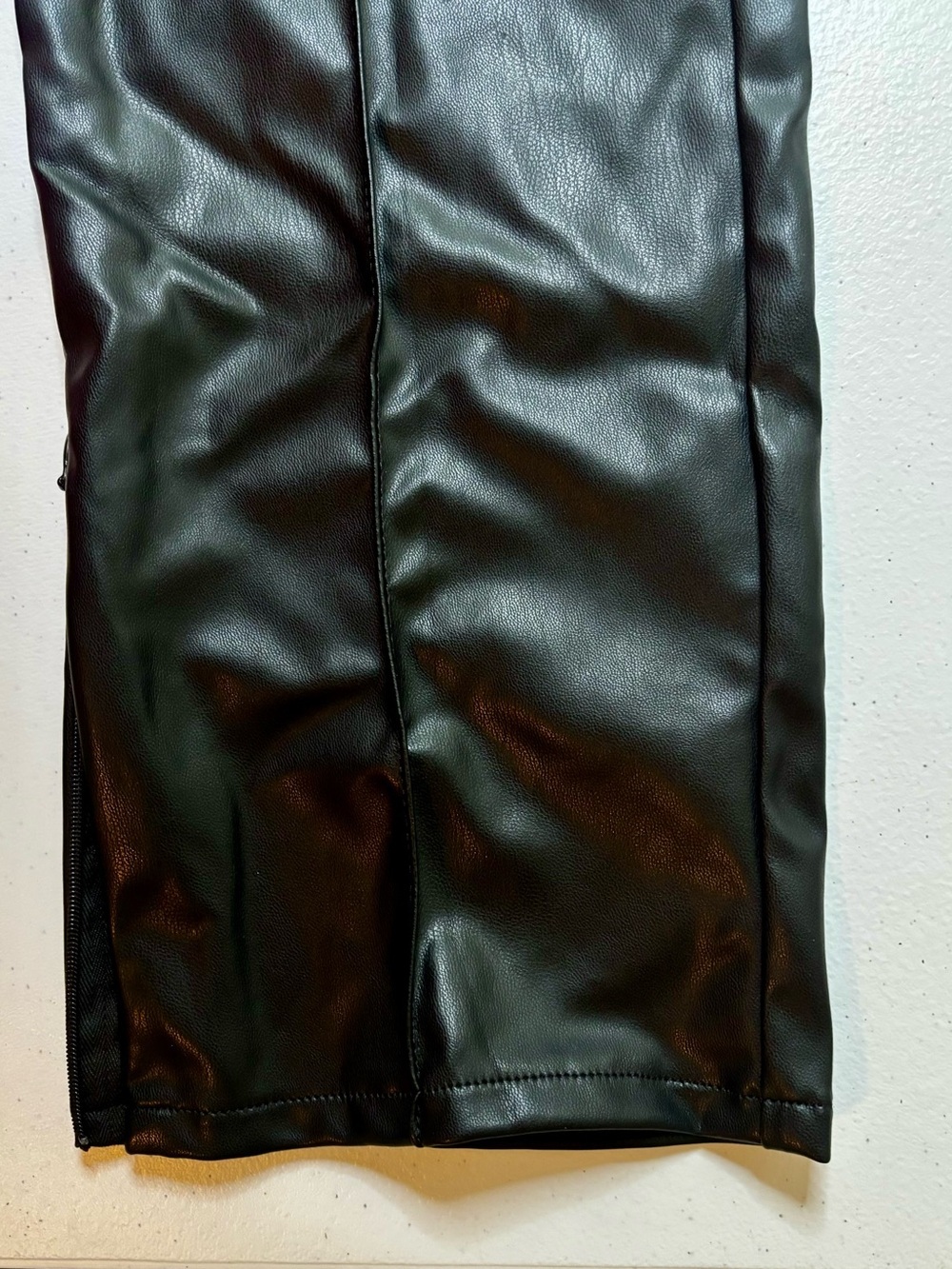 H&M Faux Leather Straight-Leg Pants Black Slit Hem - Picture 4 of 7